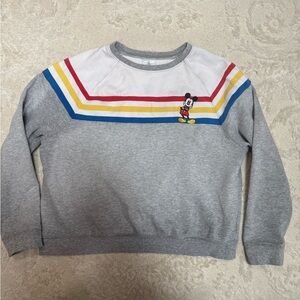 Disney Mickey Mouse Sweatshirt Gray Stripe Crewneck Women Small Pullover